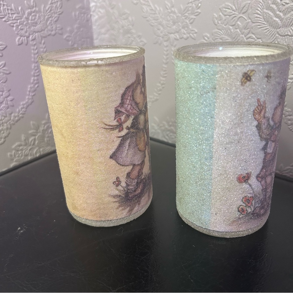 Vintage Danish Hummel Inspired Sugared Glass Candle holder pair - Picture 6 of 9
